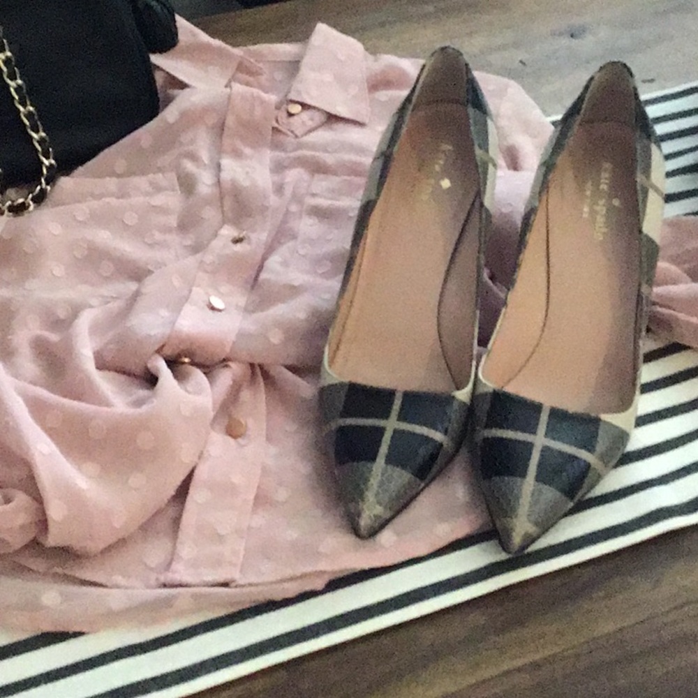Kate Spade Gray & Black plaid pumps